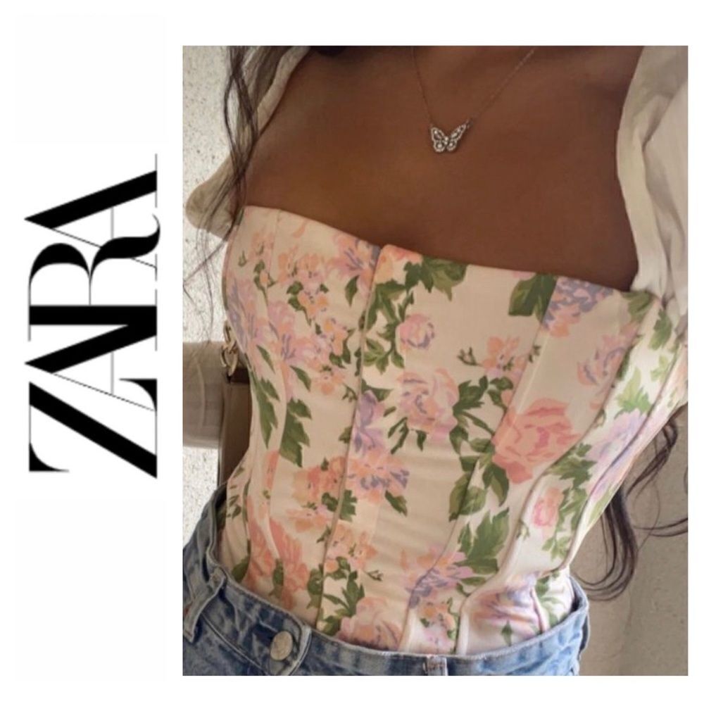 Zara Floral Corset Crop Top - Pink, Green